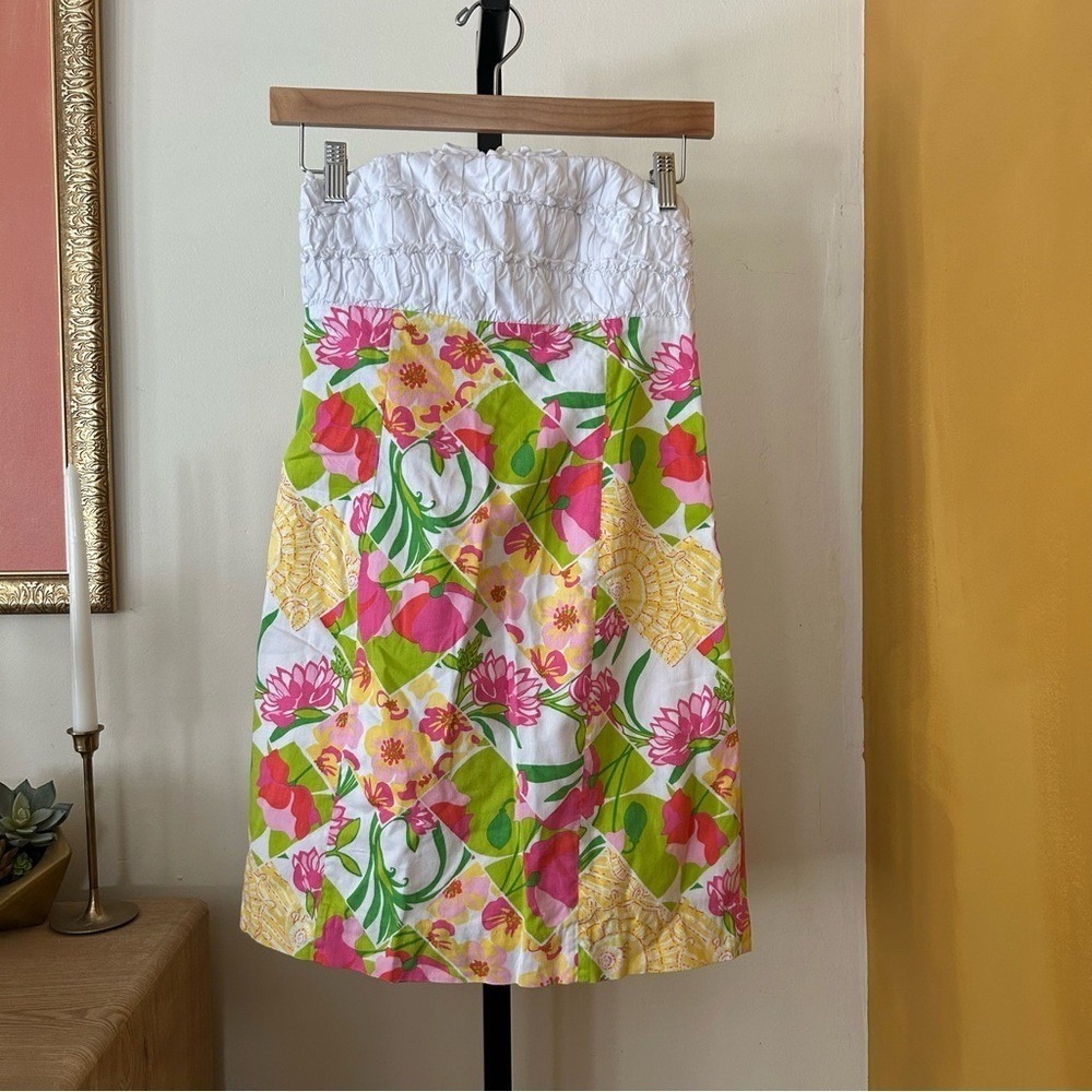 Lilly Pulitzer Franco Lilly Fields Forever Floral Tie Back Strapless Dress Sz 2 - Picture 2 of 7